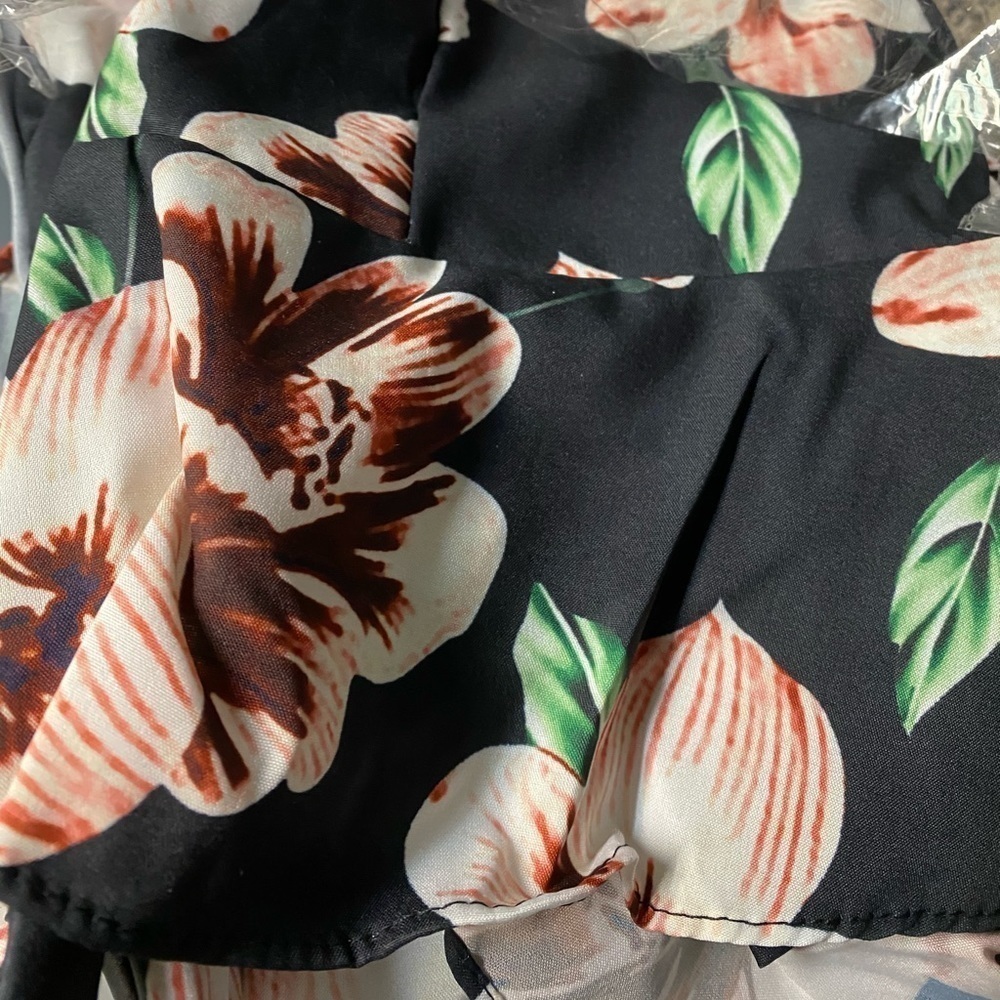 Black Floral Ruffle Off Shoulder Mini Dress NEW - Picture 8 of 8